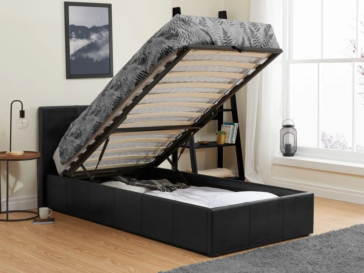 Birlea Berlin 3FT Single Leather Ottoman Bed - Black. 