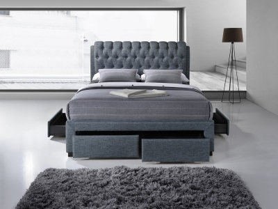 The Naples Bed Company 3013 Front Drawer Fabric Bed Frame - Grey