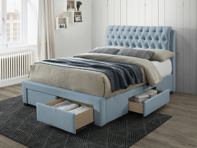 The Naples Bed Company 3013 Front Drawer Fabric Bed Frame - Blue