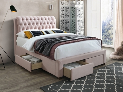 The Naples Bed Company 3013 Front Drawer Fabric Bed Frame - Pink