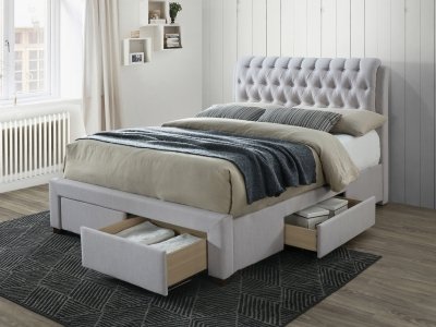The Naples Bed Company 3013 Front Drawer Fabric Bed Frame - Stone
