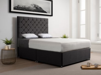 Clearance Divan Base 6FT Superking - 4 Drawer - Joshua Charcoal - Monte Carlo Headboard