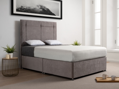 Clearance Divan Base 4FT 6 Double -  Non Drawer - Naples Silver - Arundel Headboard