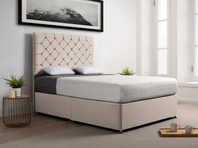 Clearance Divan Base 6FT Superking - 4 Drawer - Teddy Cream - Monte Carlo Headboard