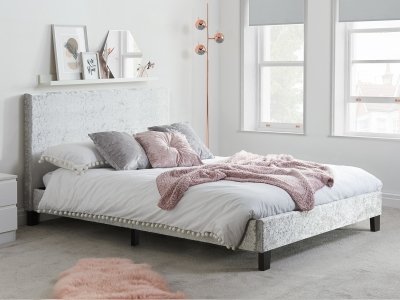 Birlea Berlin Fabric Bed Frame - Crushed Velvet Steel