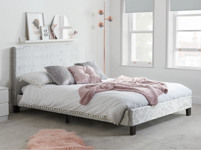 Birlea Berlin Fabric Bed Frame - Crushed Velvet Steel