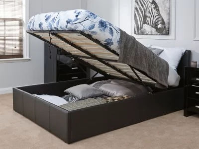 Milan Bed Company End Lift Leather Ottoman Bed - Black