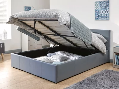 Milan Bed Company End Lift Leather Ottoman Bed - Grey
