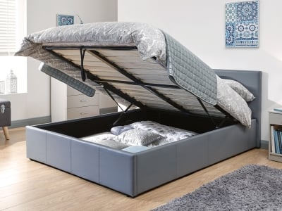 Milan Bed Company End Lift Leather Ottoman Bed - Grey