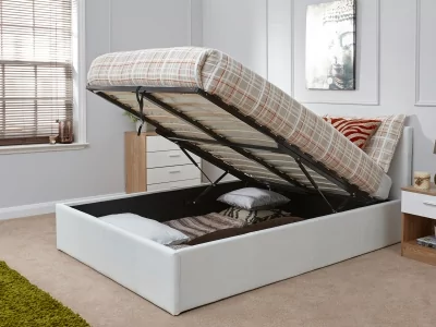 Milan Bed Company End Lift Leather Ottoman Bed - White