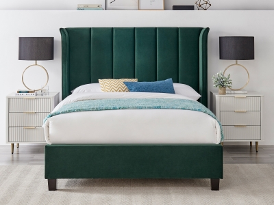 Polaris 4FT 6 Double Upholstered Bed Frame - Emerald Green