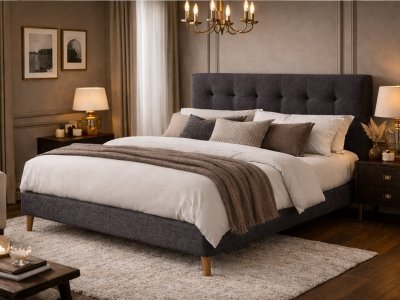 Novara Upholstered Bed Frame - Dark Grey