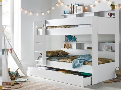 Bedmr Oliver Storage Bunk Bed With Drawer - White