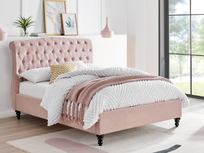 Rose Fabric Bed Frame - Blush