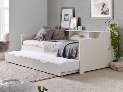 Bedmr Tyler Wooden Bed With Trundle Bed - white