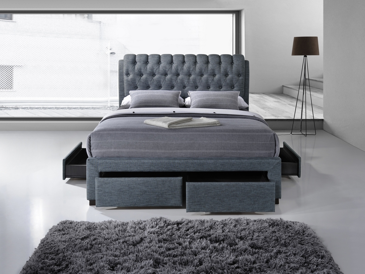 The Naples Bed Company 3013 Front Drawer 4FT 6 Double Fabric Bed Frame - Grey. 