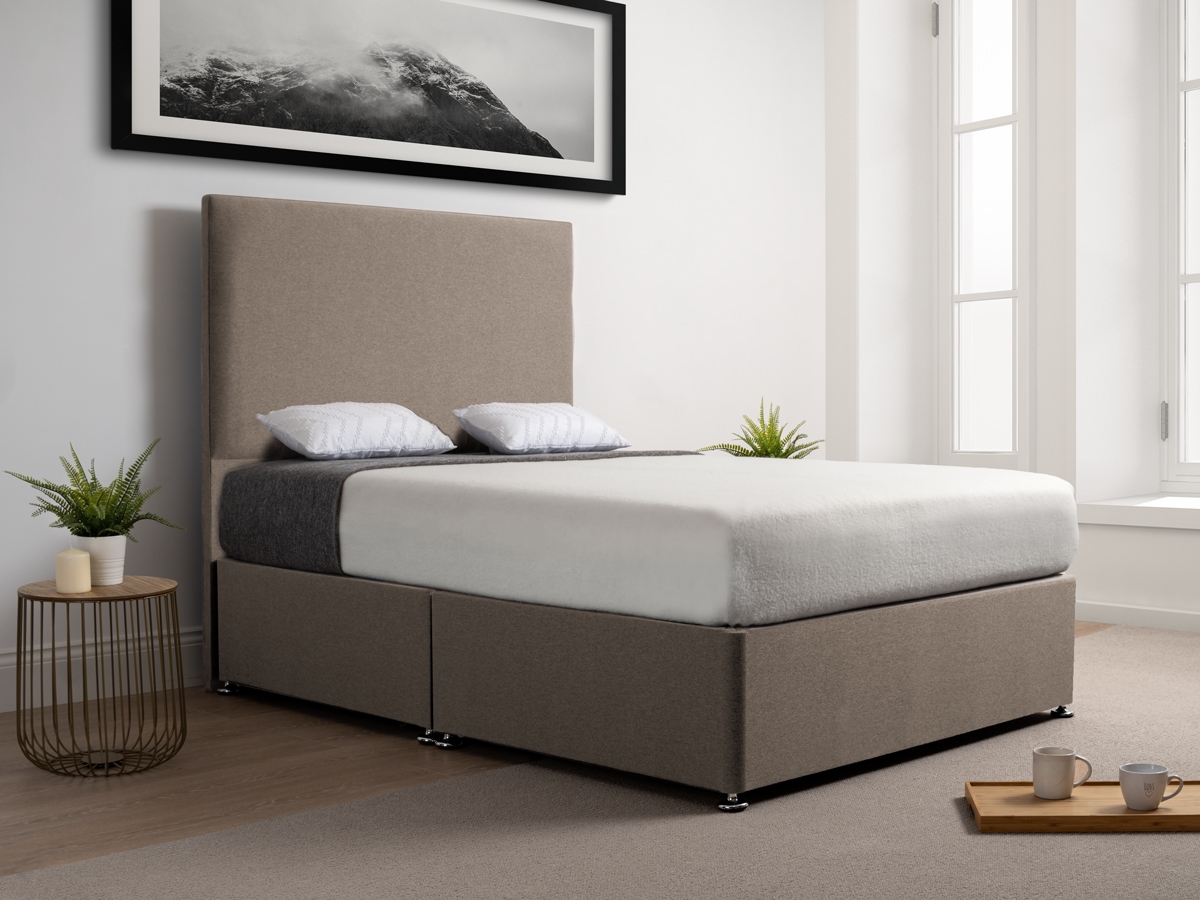 Clearance Divan Base 6FT Superking - Non Drawer - Joshua Latte - Henley Headboard