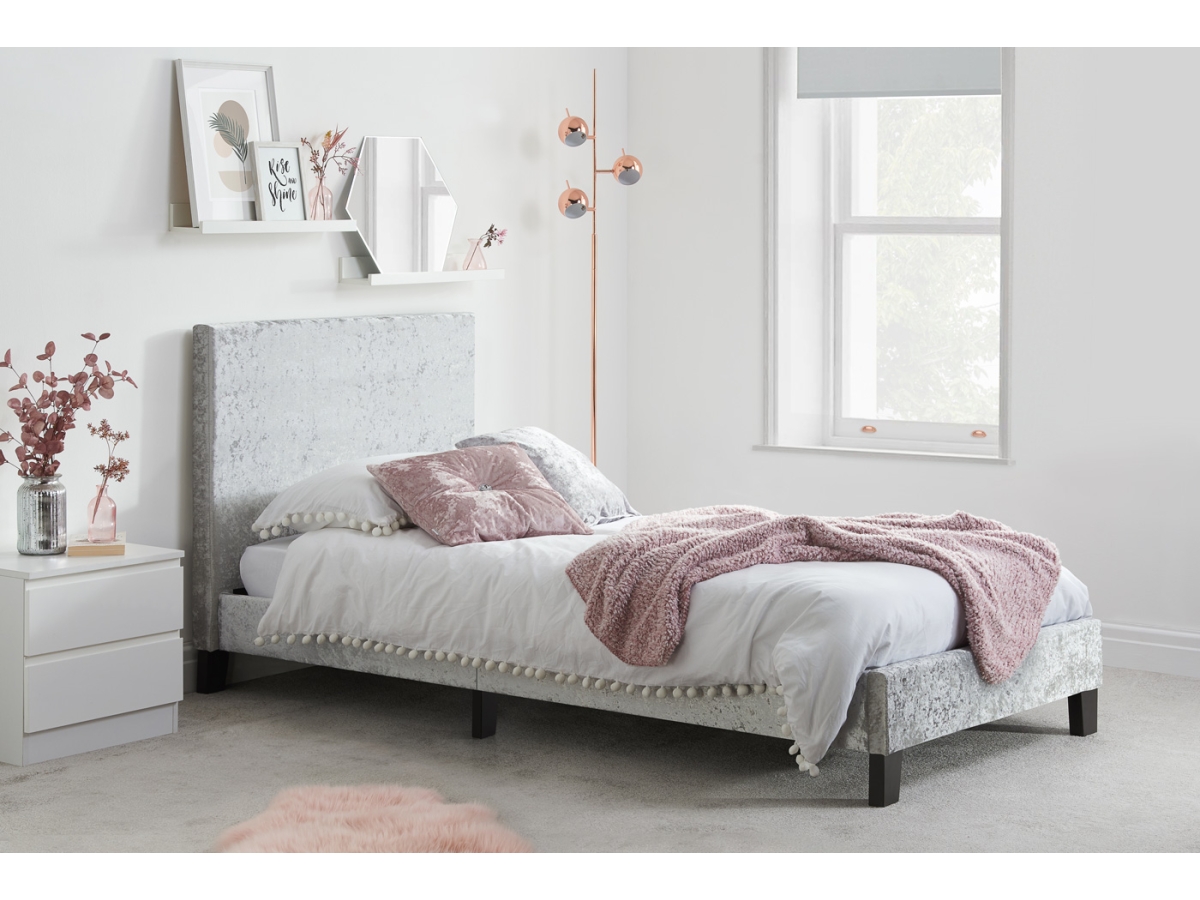 Birlea Berlin 3FT Single Fabric Bed Frame - Crushed Velvet Steel
