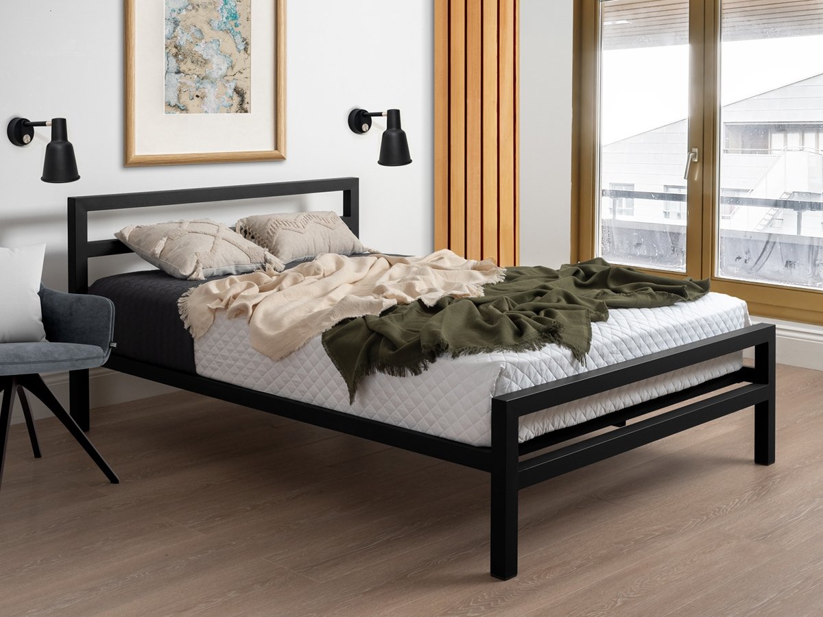 Time Living City Block 4FT 6 Double Metal Bed Frame - Black. Minimalist Bed frames style.