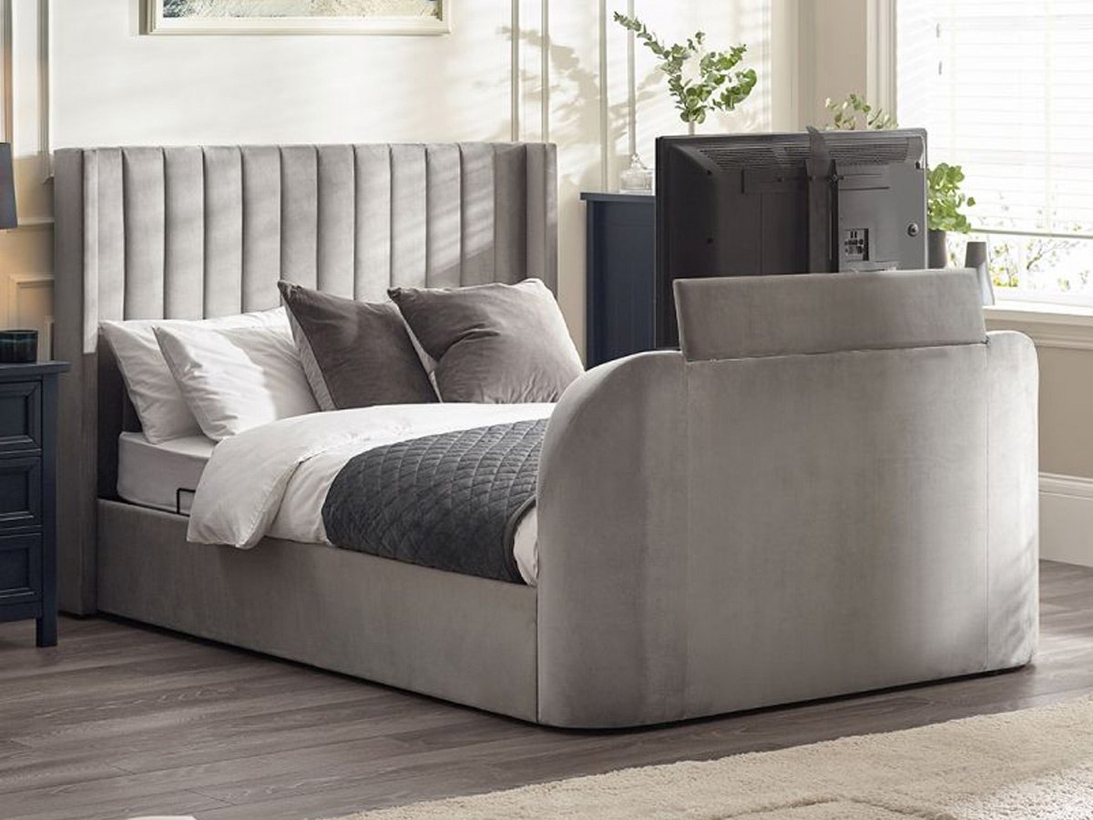 Clara 5FT Kingsize TV Ottoman Bed - Light Grey