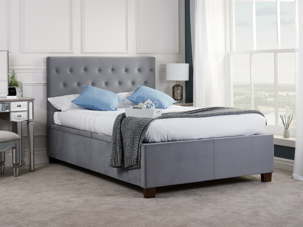 Birlea Cologne Fabric Ottoman Bed - Grey Velvet. 