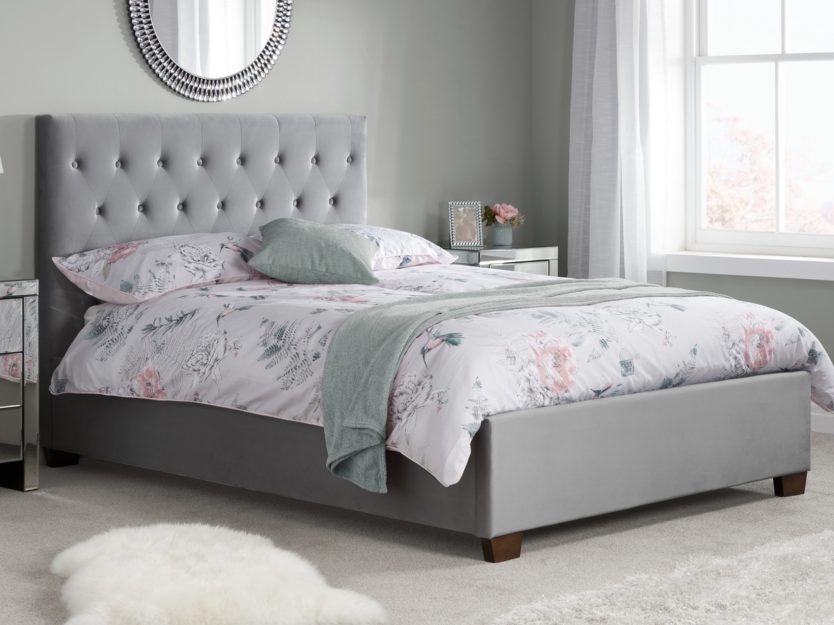 Birlea Cologne Fabric Bed Frame - Grey Velvet. 