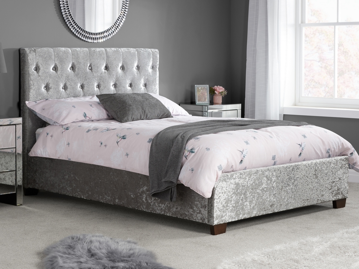 Birlea Cologne Fabric Bed Frame - Silver Crushed Velvet. 