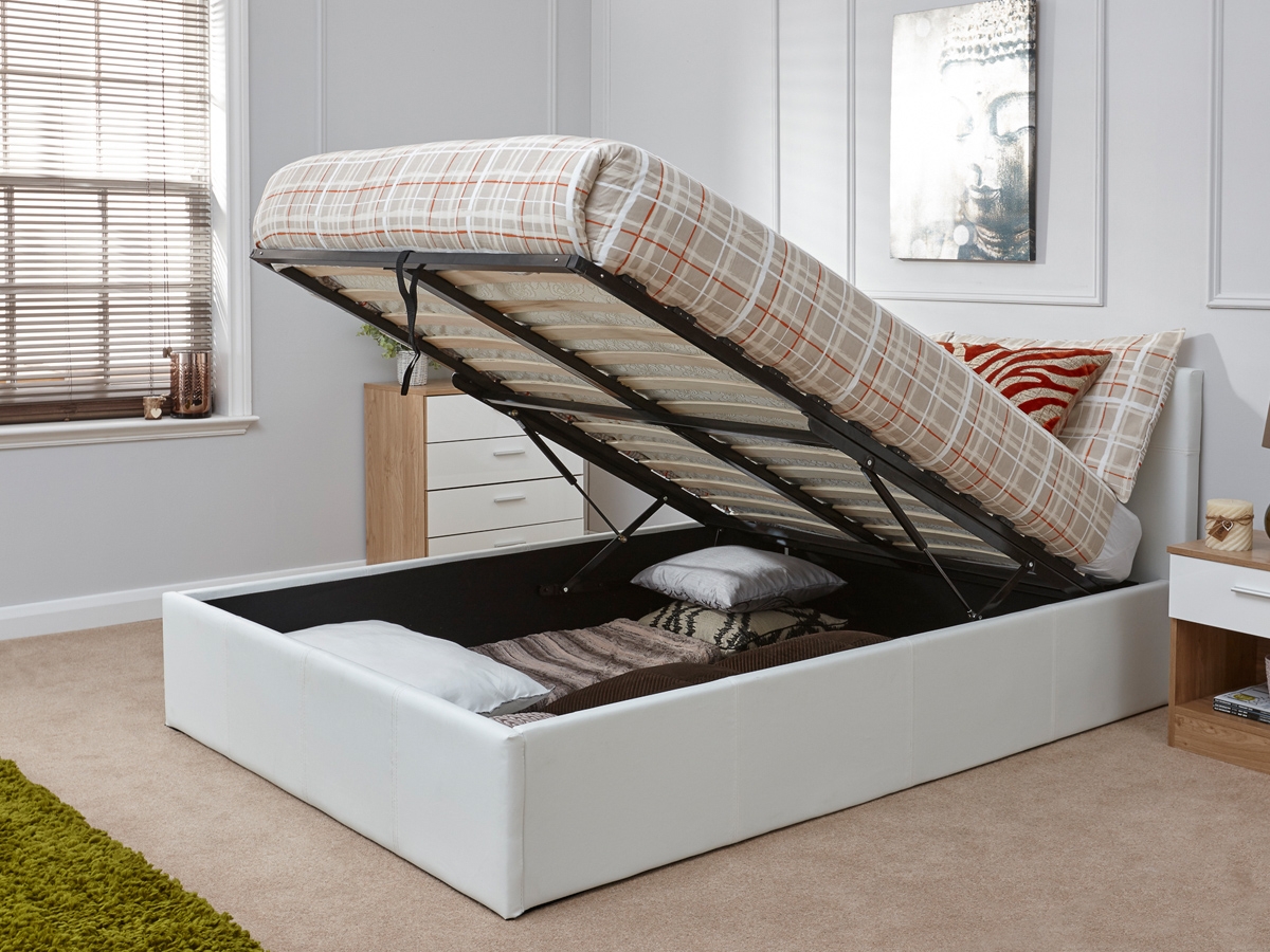 Milan Bed Company End Lift 4FT Small Double Leather Ottoman Bed Frame - White