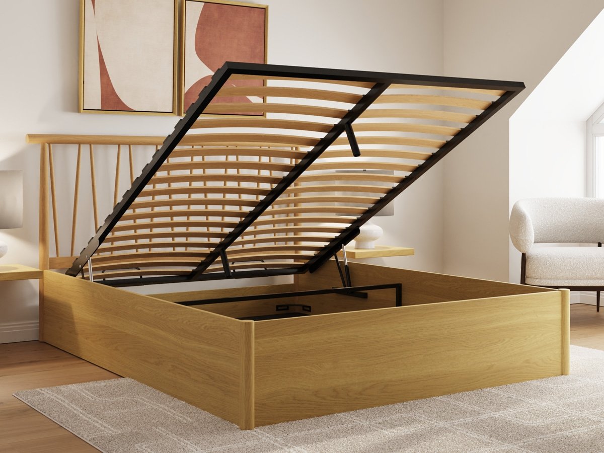 Milan Bed Company Fusum 4FT 6 Double Wooden Ottoman Bed - Oak