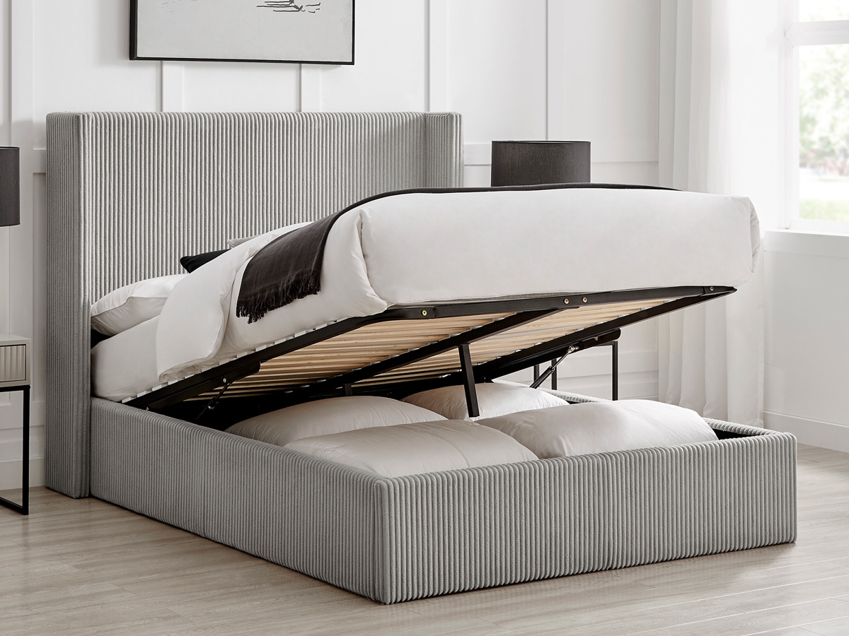 Gemini 4FT 6 Double Ottoman Bed - Grey Cord