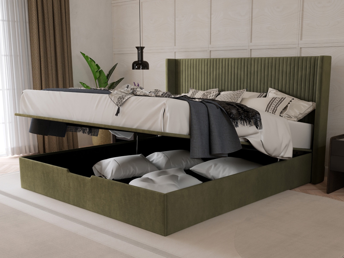 Kaydian Hartley Ottoman 4FT 6 Double Winged Bed - Olive