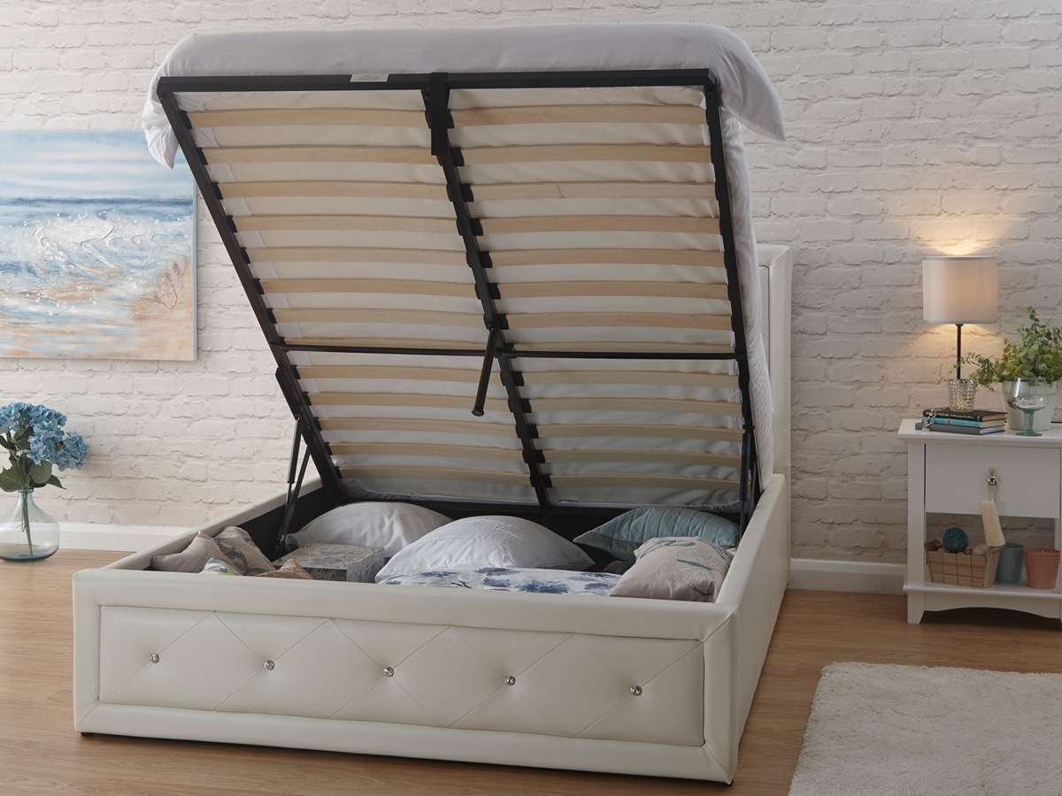 Milan Bed Company Hollywood Leather Ottoman Bed - White