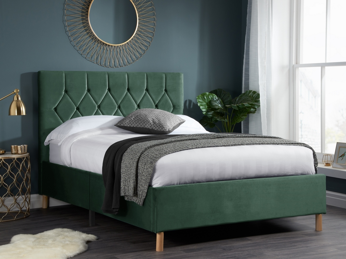 Boutique Forest Green Fabric Bed Frame. 
