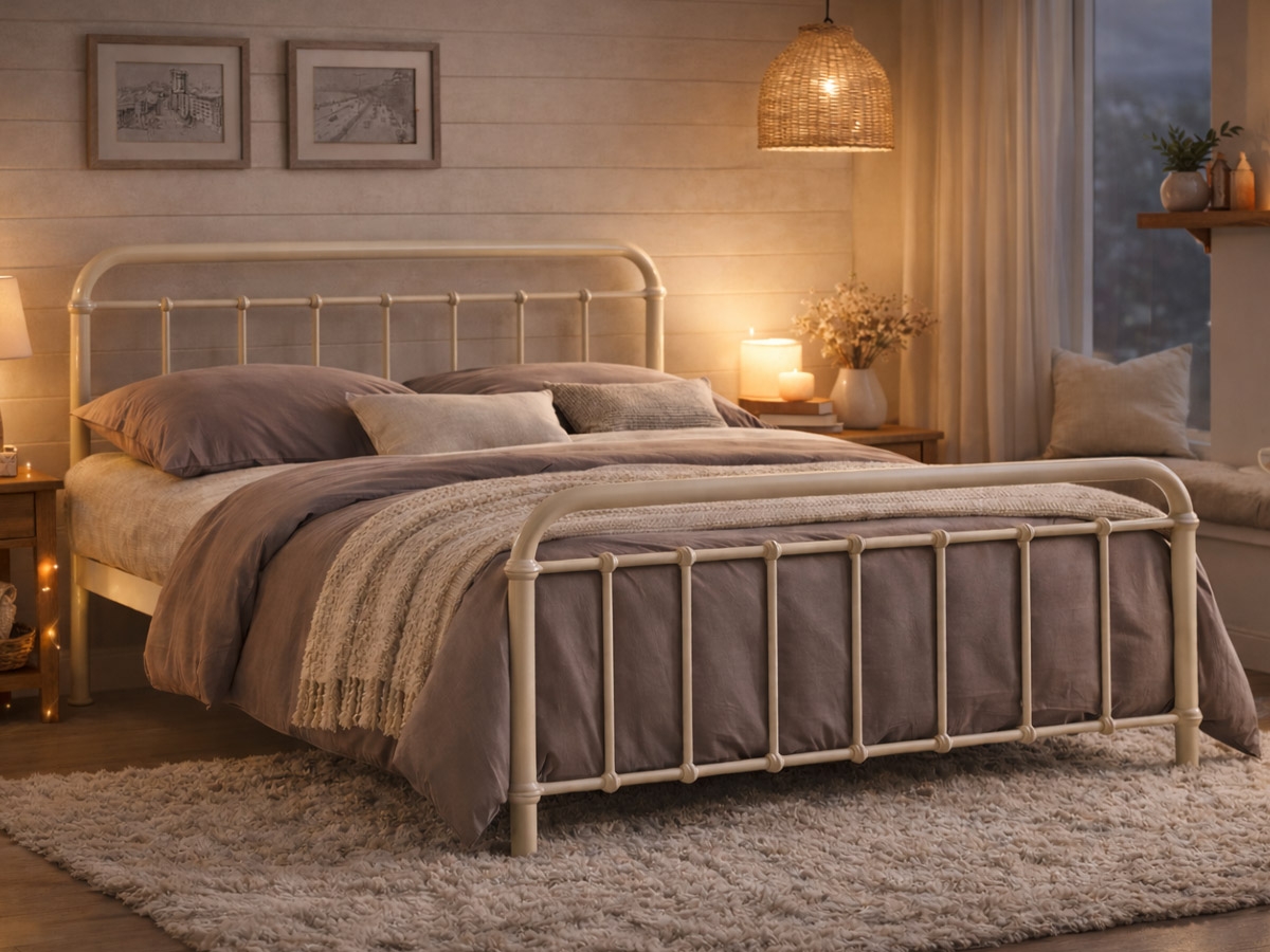Miami 3FT Single Metal Bed Frame - Ivory