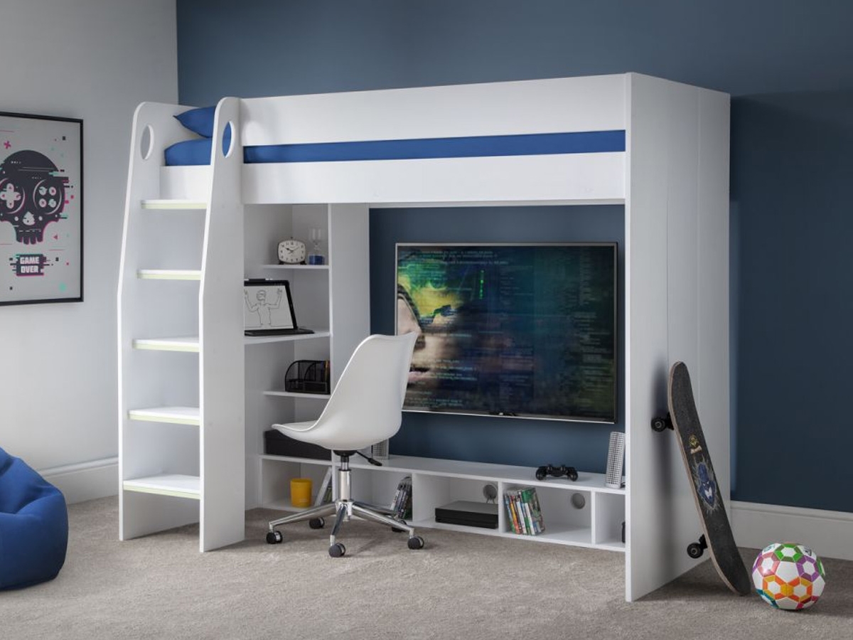 Nebula Gaming Bed with Desk - White