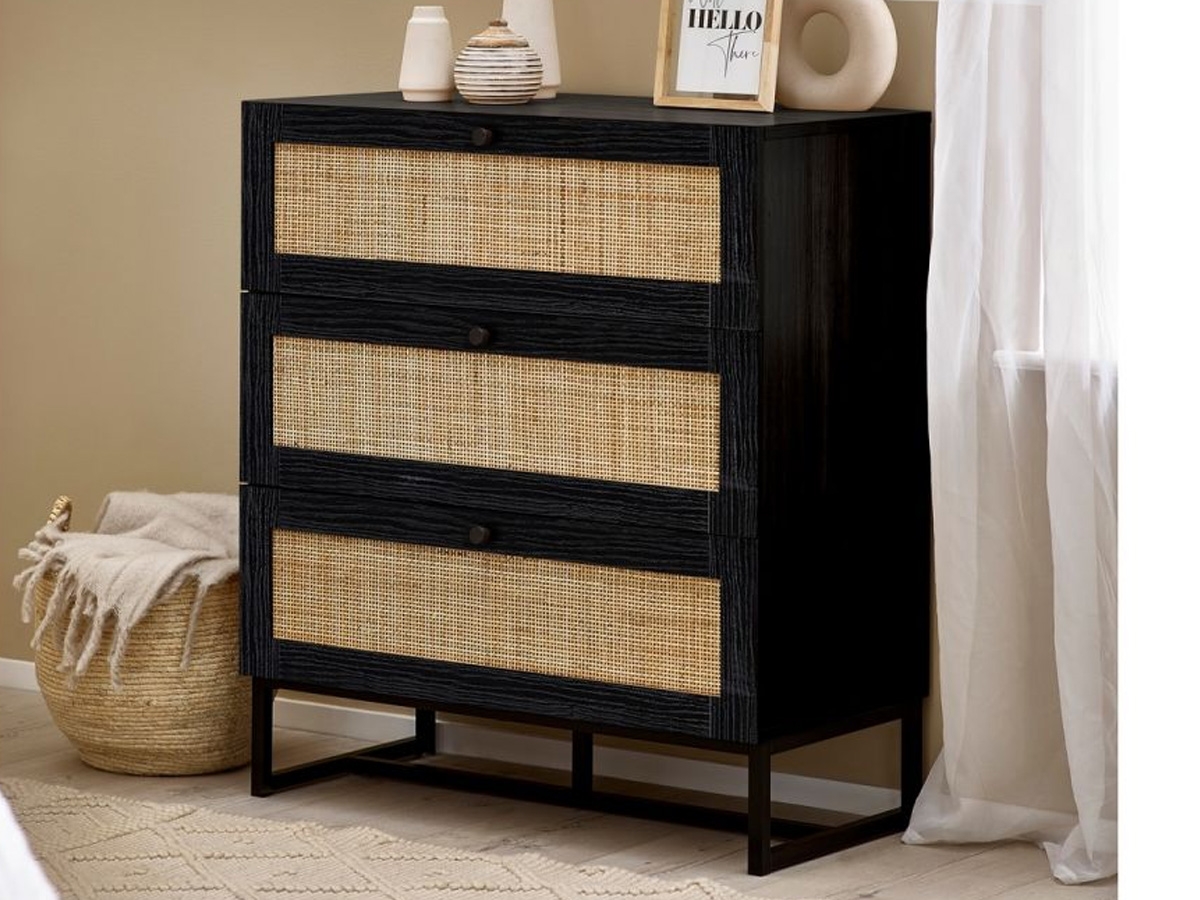 Padstow 3 Drawer Chest - Black