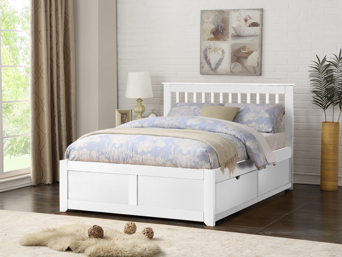 Flintshire Pentre Fixed Drawer Wooden Bed Frame - White. 