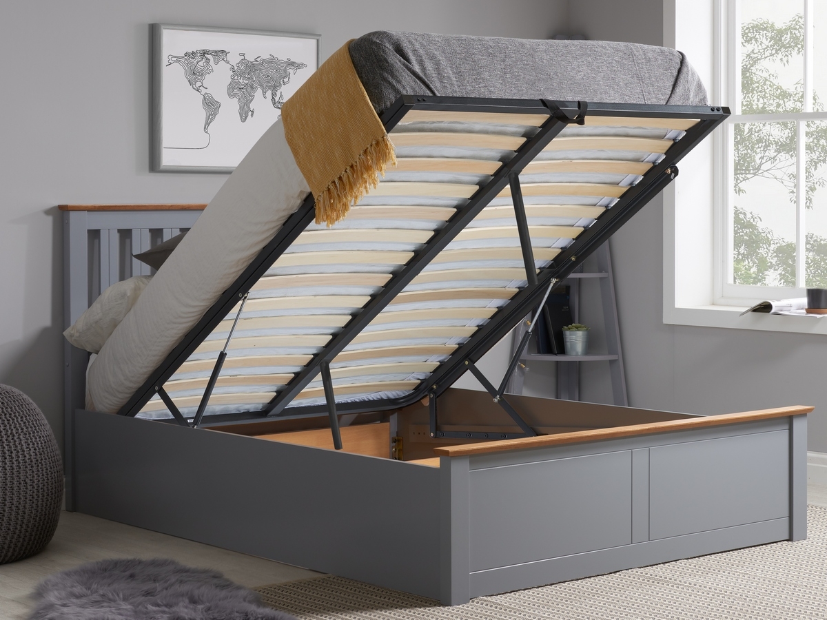 Birlea Phoenix Wooden Ottoman Bed - Stone Grey. 