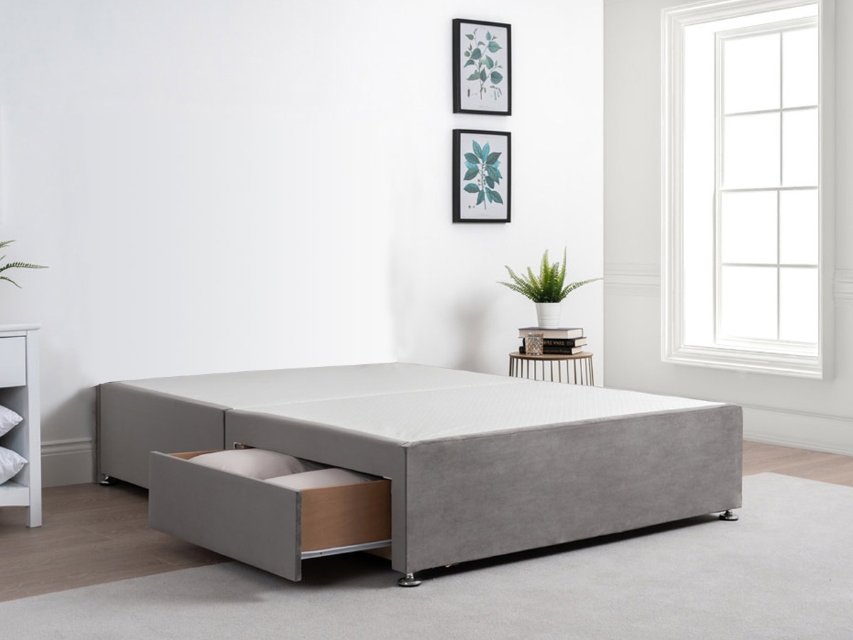 Clearance Divan Base 4FT 6 Double - 2 Drawer - Plush Silver
