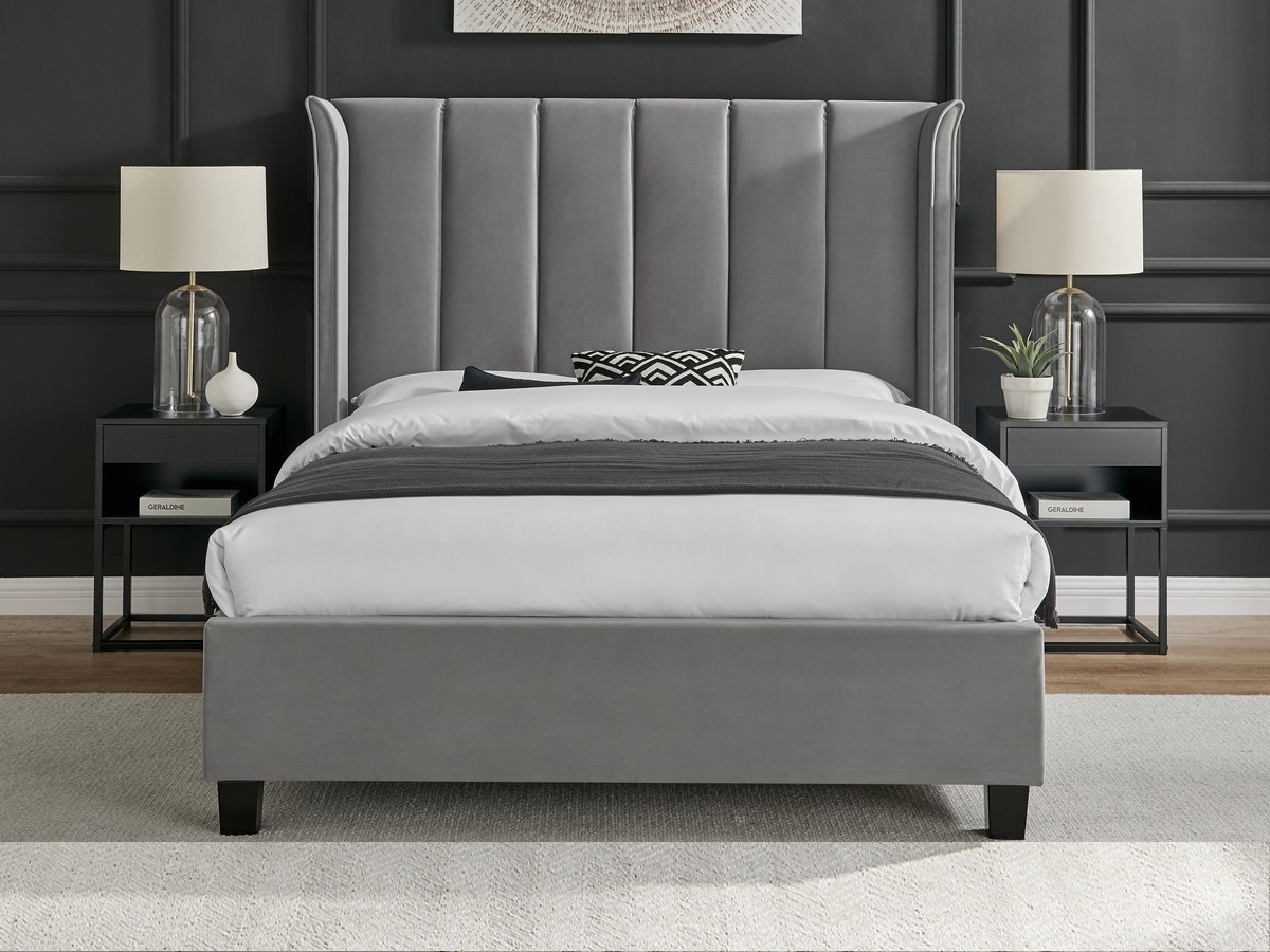 Polaris Upholstered Bed Frame - Silver
