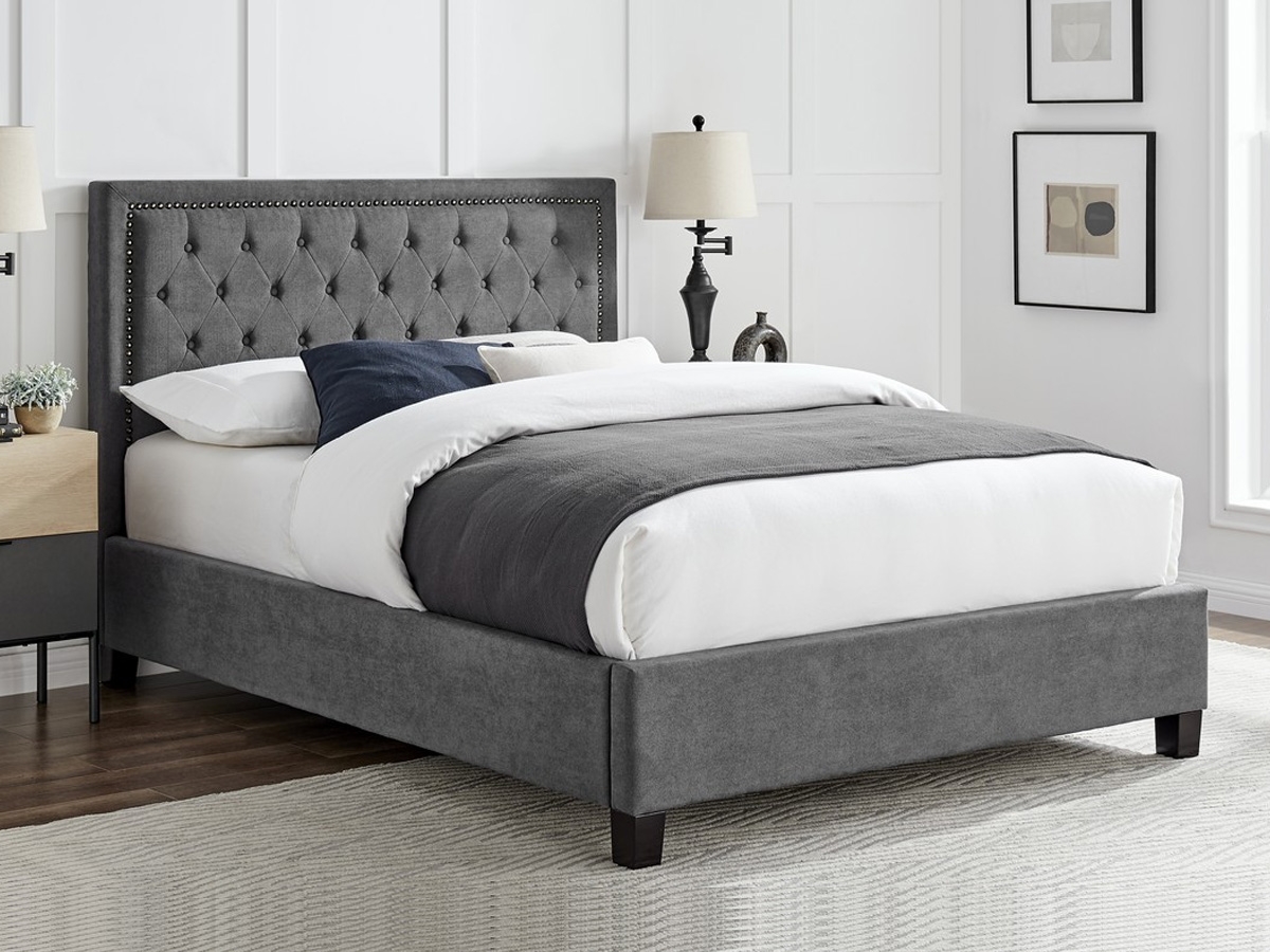 Rhea Upholstered Bed Frame - Dark Grey