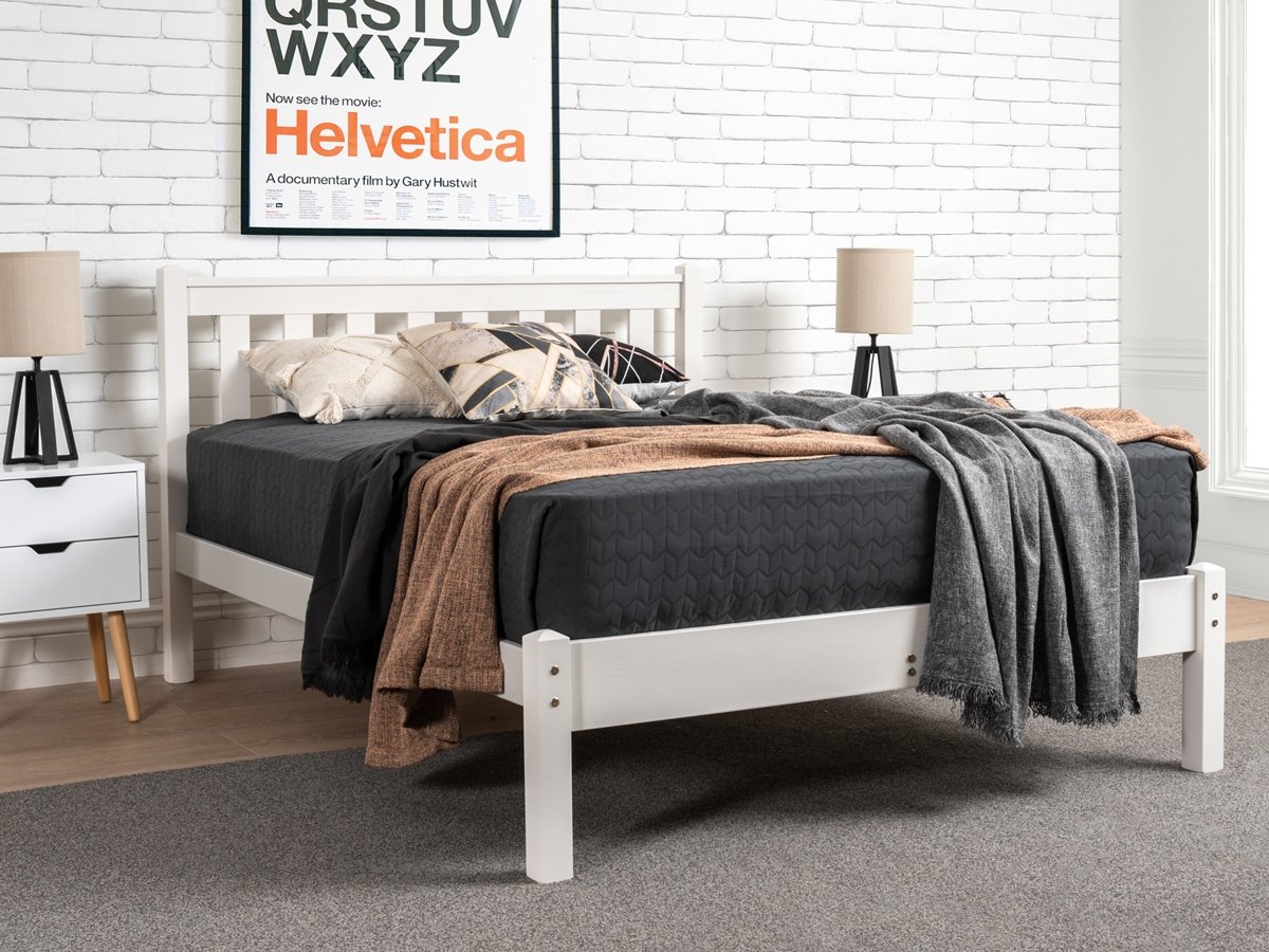 Nordic Mill Shake Low Wooden Bed Frame - White. 