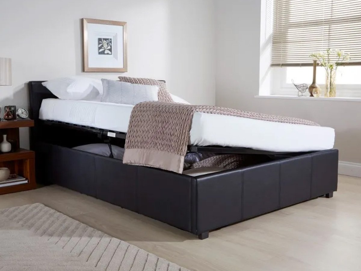 Milan Bed Company Side Lift 3FT Single Leather Ottoman Bed - Black