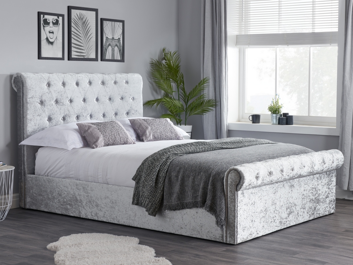 Birlea Sienna Fabric Ottoman Bed - Grey Crush Velvet. 