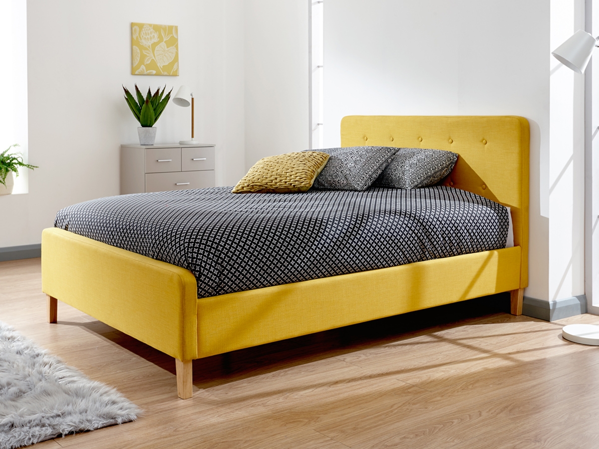 Milan Bed Company Ashbourne 4FT 6 Double Fabric Bed - Mustard