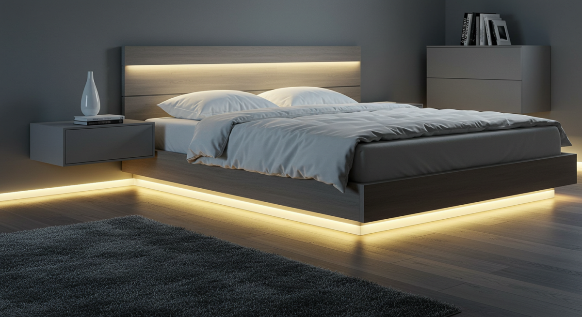 LED strip lighting under  bedroom furniture