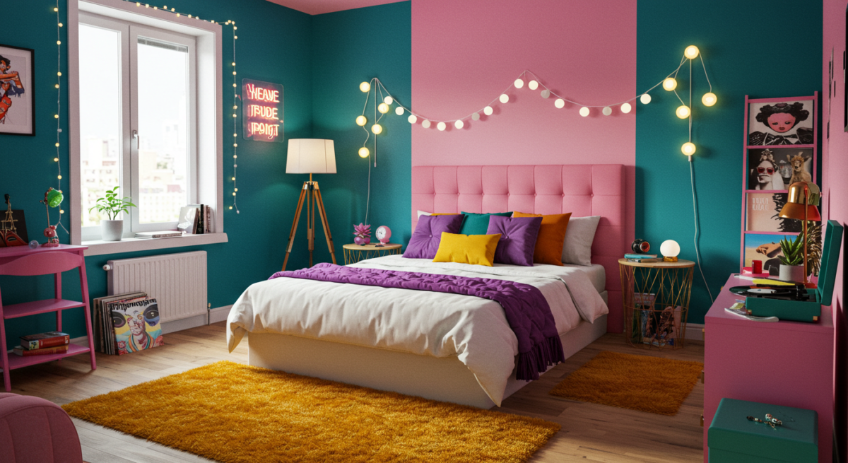 photography Instagrammable bedroom, social media influencer, interior design, hip, funky colours