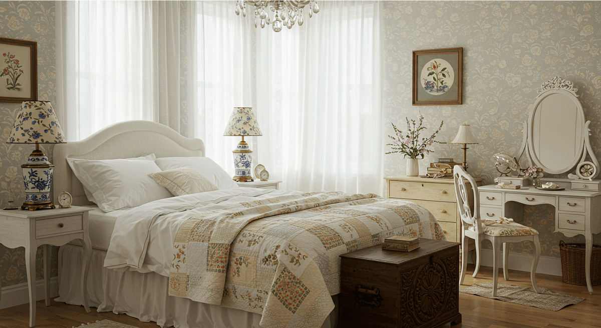 Grandmillennial style bedroom. 
