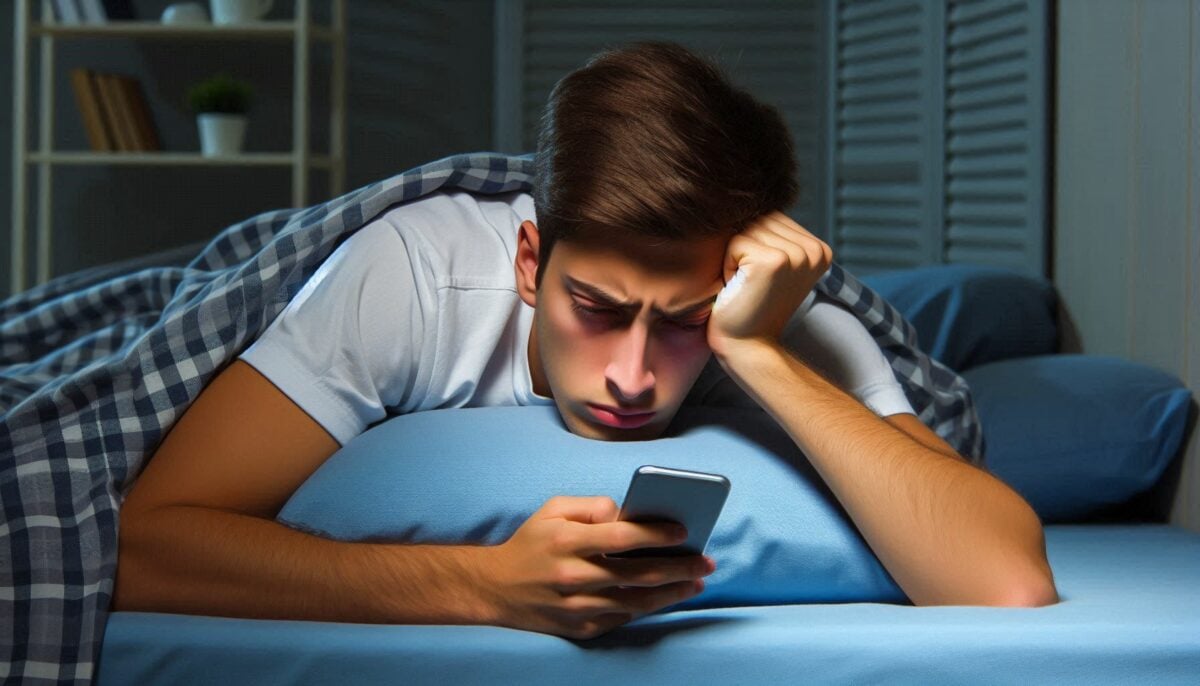 Unhealthy teenager due to disrupted sleep using mobile phone at bedtime