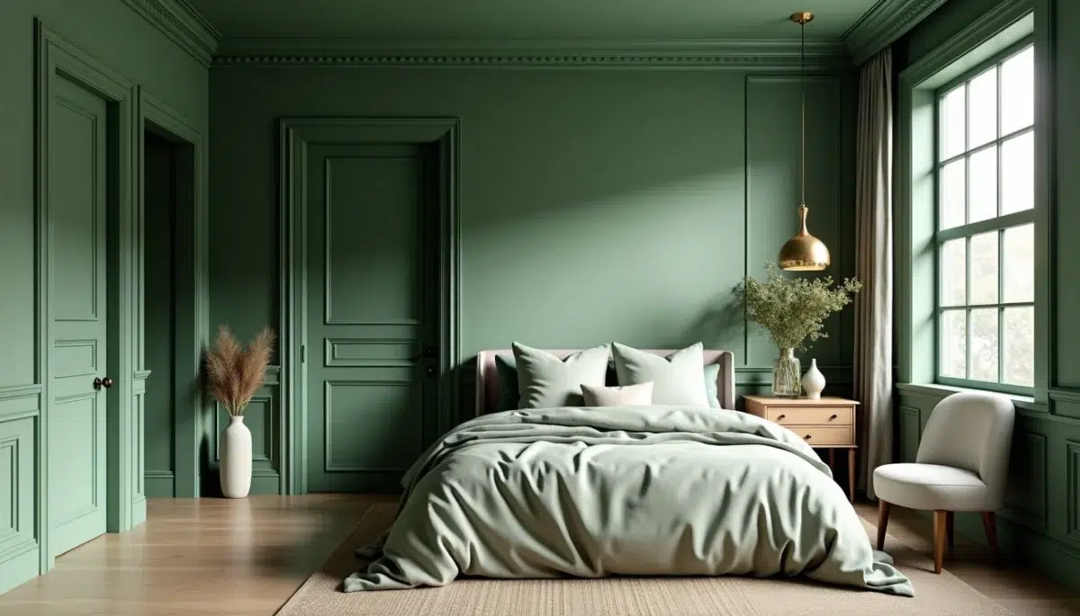 Colour drenching decor in the bedroom.